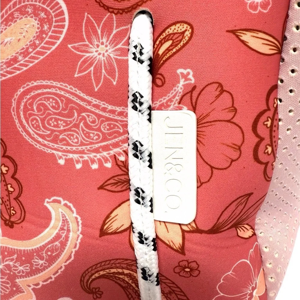 Jen & Co Neoprene Tote Coral Elegant Paisley Tote Bag EUC